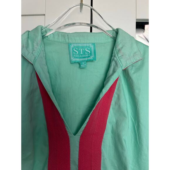 Sail to Sable Embroidered Mini Dress Mint Green Sz Small Coastal Preppy - Picture 3 of 6